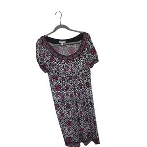 London Style‎ Collection Women's Black Pink Floral Print Short Sleeve Dress S 16